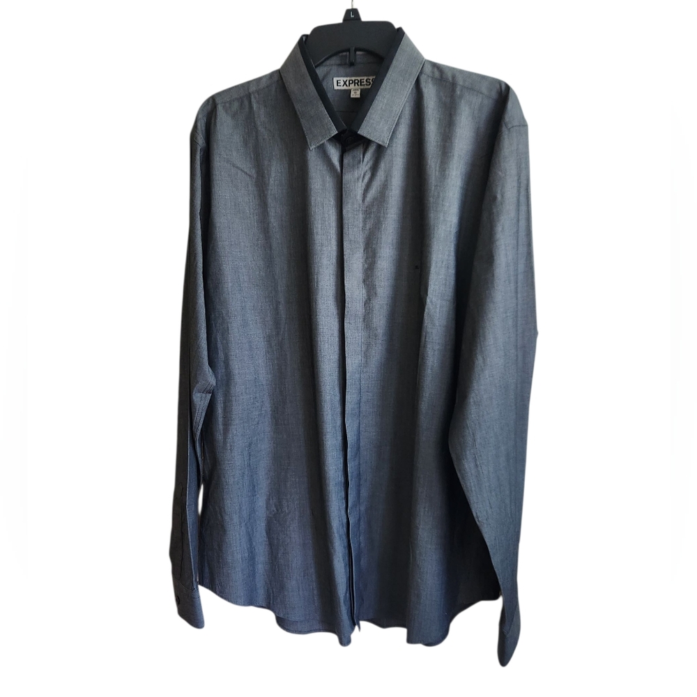 NEW Express Men's Fitted Dress Shirt Button Up XL 17-17.5 Dark Gray Charcoal